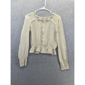 Mine Women's Blouse Boho Cream Peplum Size Small Crochet Trim